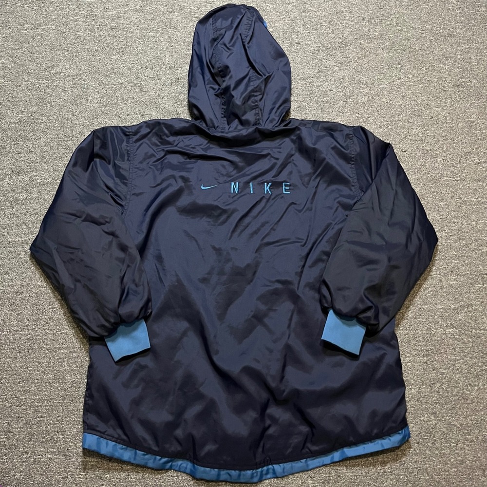 Vintage 90s Nike Navy Blue Hooded Jacket Youth L 12-14 Lined Windbreaker - Picture 2 of 12